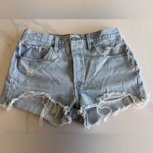 Levi's 501 Distressed Denim Shorts Cutoffs Light Blue Wash Size 31
